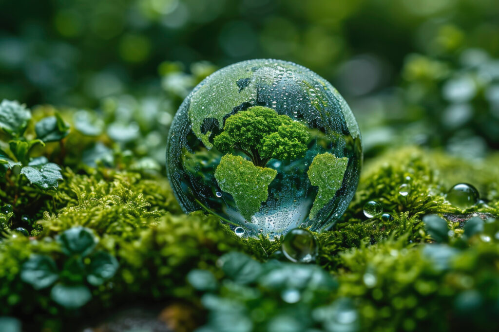 Globe de verre sur la mousse, énergie verte