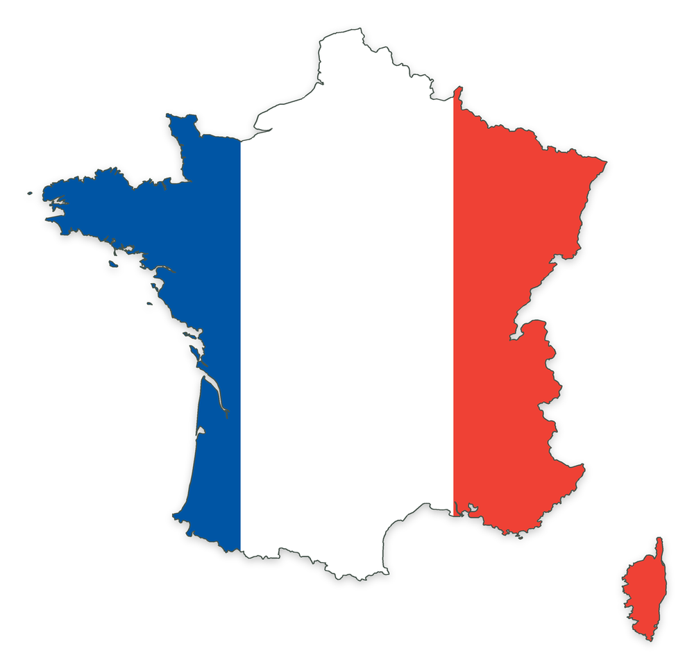 Carte de France aux couleurs du drapeau français : bûches fabriquées en France